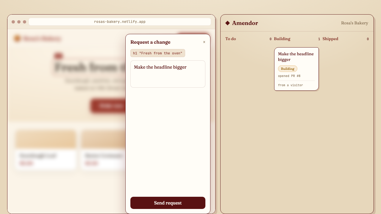 A user asks for a change on a live site while the request lands on the developer board